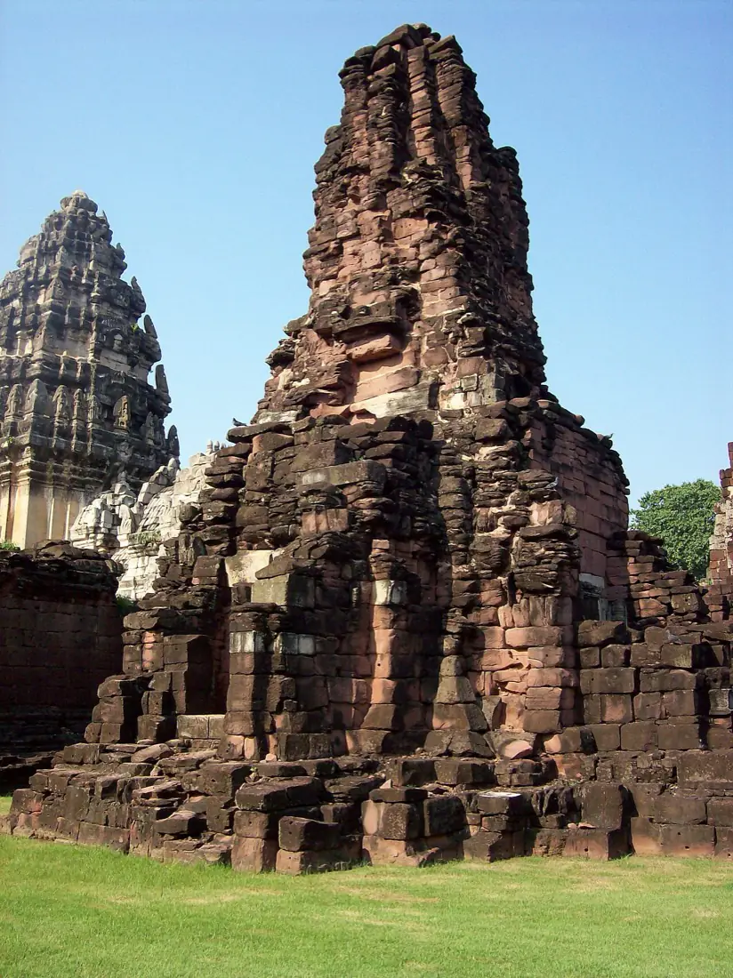 Weathered sandstone towers of the Khmer sanctuary at Phimai